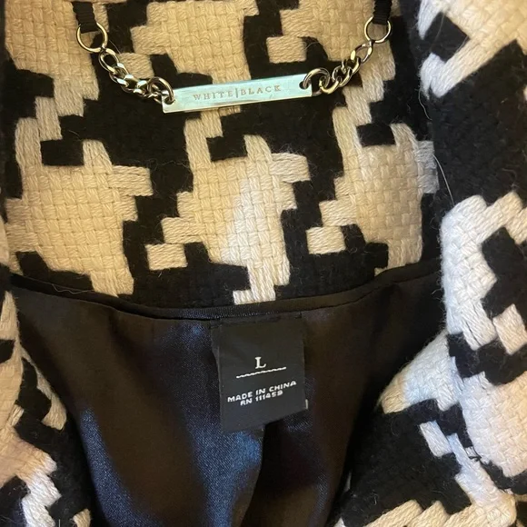 White House Black Market Houndstooth Pea Coat Large - Picture 10 of 13